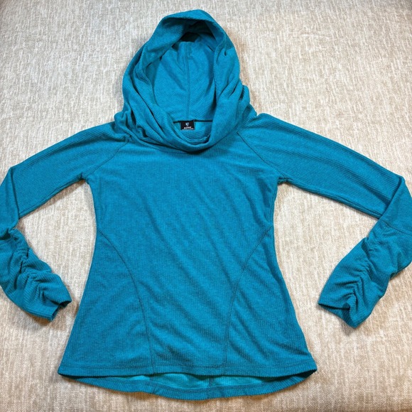 Kuhl Tops - Kuhl Pullover Hoodie Women Size S Teal Ruched Sleeves Ribbed‎ Cowl Neck